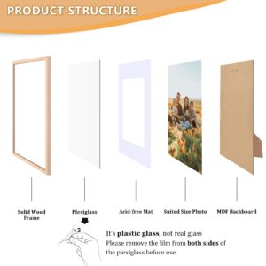 ATOBART 8x10 Picture Frame, OAK Wood Photo Frame 5x7 with Mat or 8x10 without Mat with Perspex Glass for Vertical or Horizontal Tabletop Wall Display for Photos, Paintings, Posters, Artwork, Set of 3