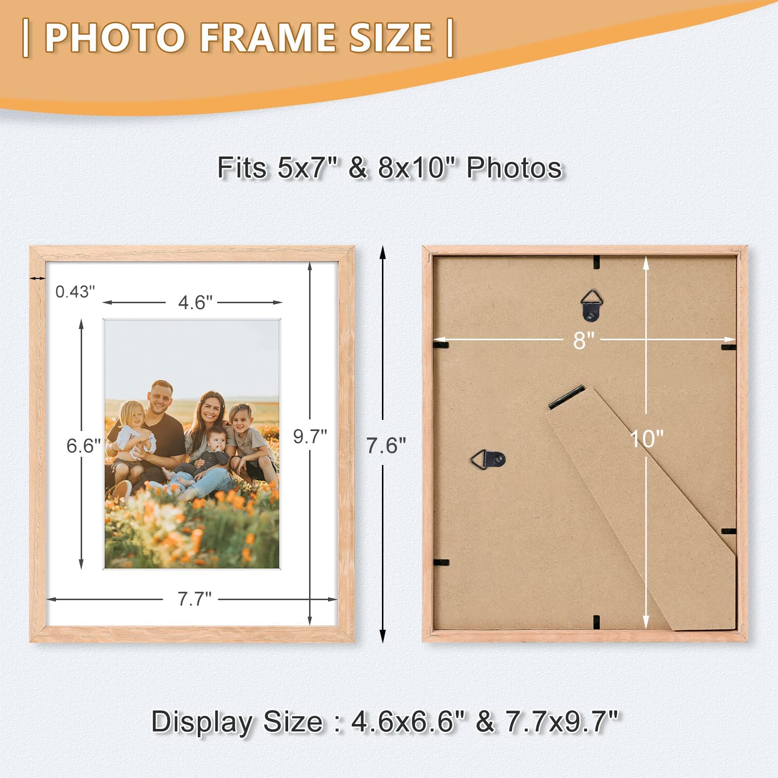 ATOBART 8x10 Picture Frame, OAK Wood Photo Frame 5x7 with Mat or 8x10 without Mat with Perspex Glass for Vertical or Horizontal Tabletop Wall Display for Photos, Paintings, Posters, Artwork, Set of 3