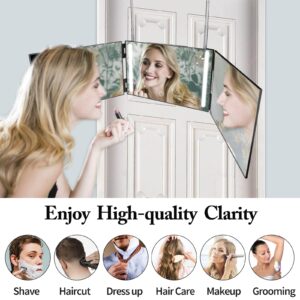 3 Way Mirror for Self Hair Cutting with LED Lights, Rechargeable 360 Barber Mirror Trifold Mirror Light Up Mirror for Makeup, Hair Styling, Unique Birthday for Man Woman