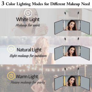 3 Way Mirror for Self Hair Cutting with LED Lights, Rechargeable 360 Barber Mirror Trifold Mirror Light Up Mirror for Makeup, Hair Styling, Unique Birthday for Man Woman