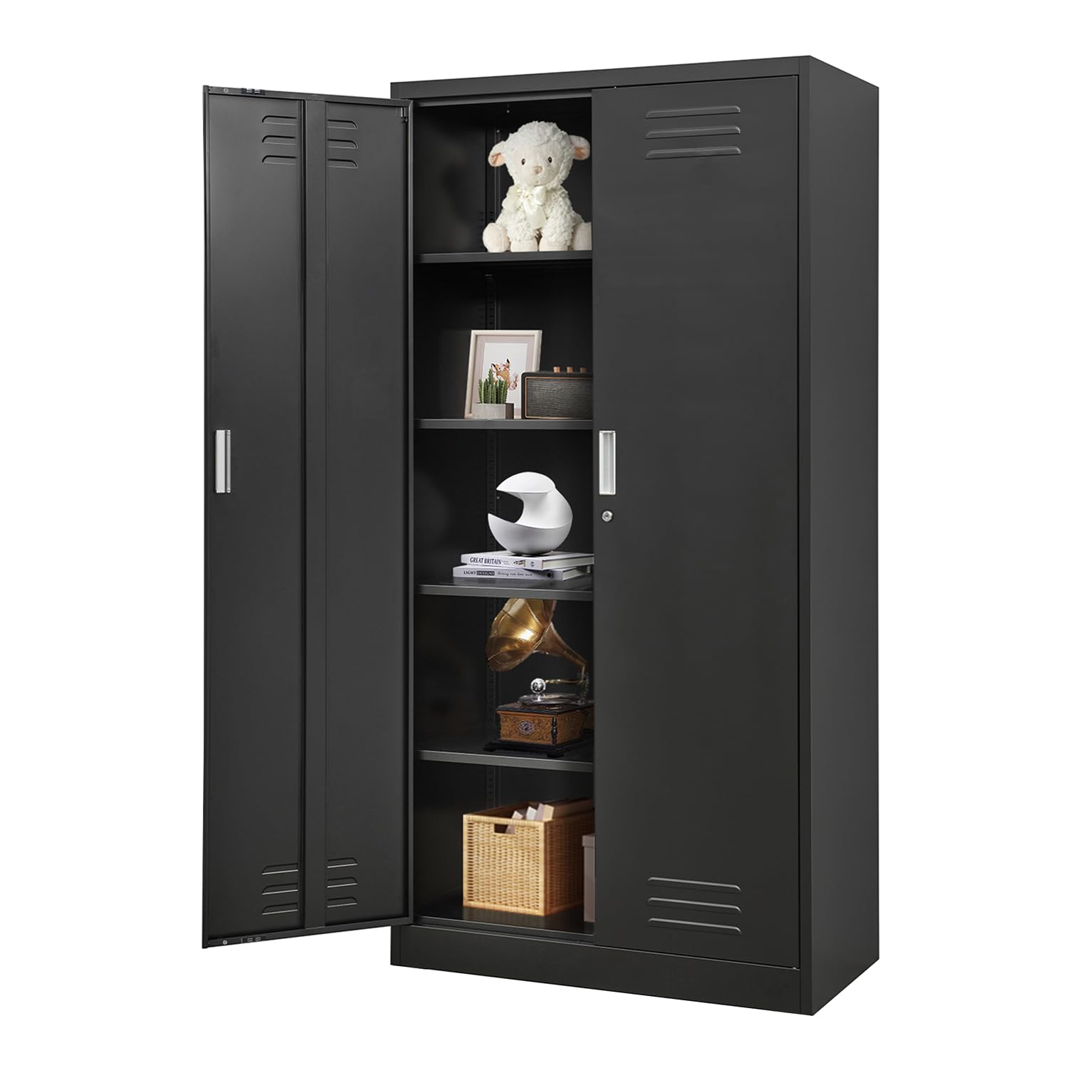 YEEZER Metal Storage Cabinet, Steel Lockable Garage Cabinet, with 2 Doors and 4 Adjustable Shelves. 71" Locking Storage Cabinet for Home, Office, Garage, Gym, School