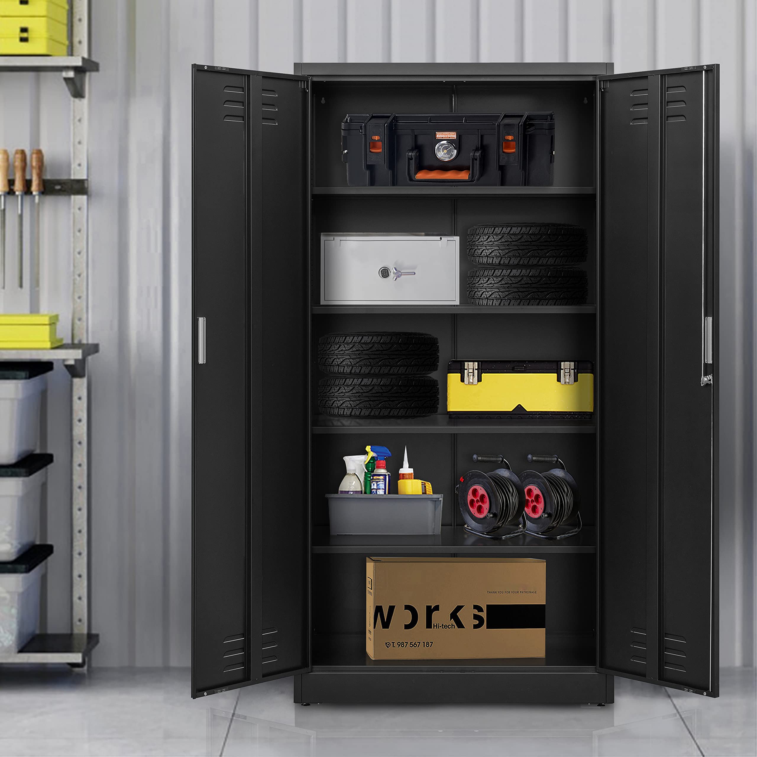 YEEZER Metal Storage Cabinet, Steel Lockable Garage Cabinet, with 2 Doors and 4 Adjustable Shelves. 71" Locking Storage Cabinet for Home, Office, Garage, Gym, School