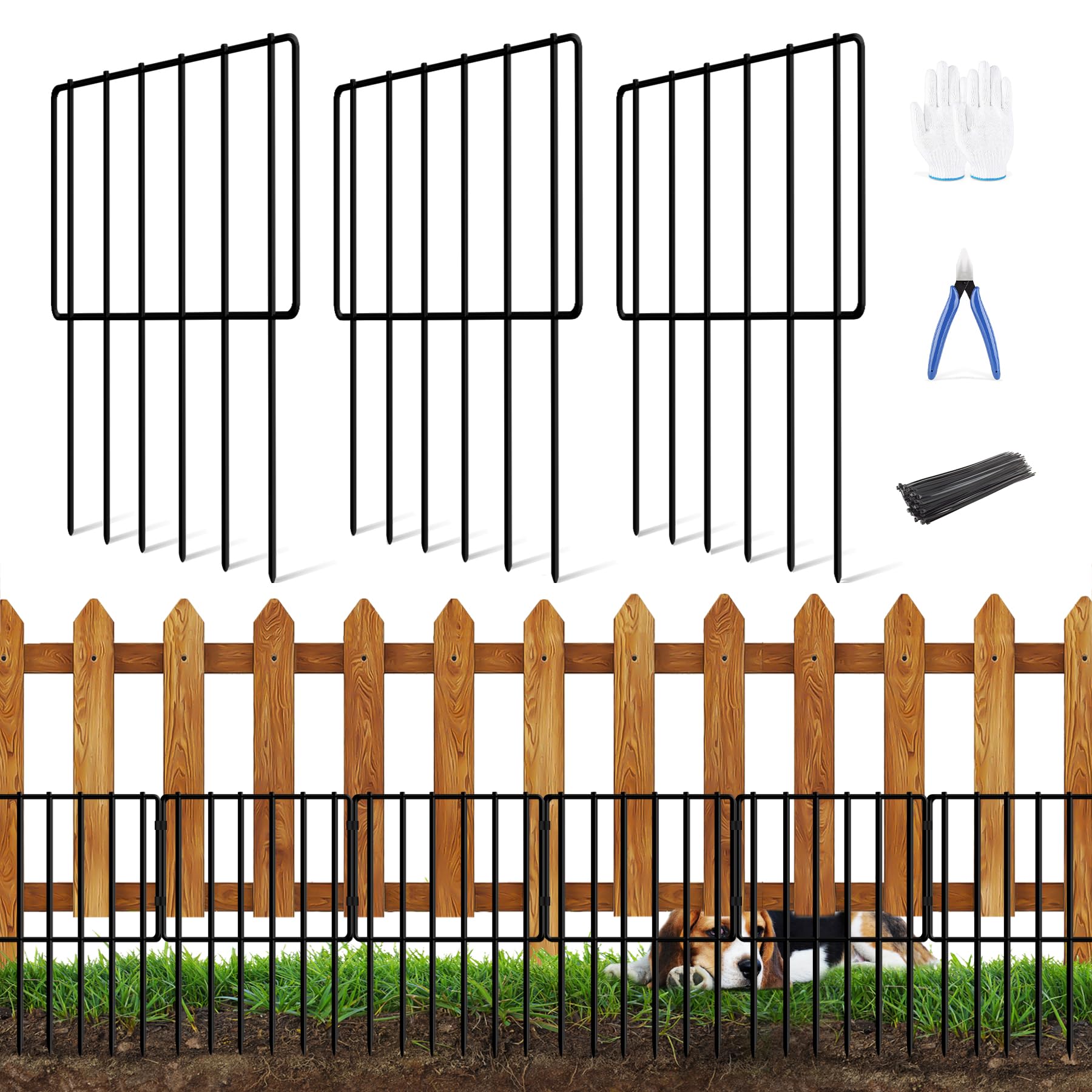 KYATE Garden Fence Animal Barrier, Dog Digging Fence 10 Pack 10.8ft(L) X 17inch(H), Rustproof Metal Border, Rabbits Blockers Ground Stakes Defense Fence for Outdoor Landscape Patio