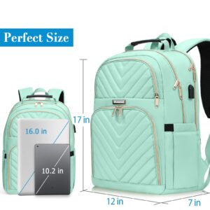 Kuosdaz Backpackf or Men Women, School Backpack for Boys Girls, 15.6 Inch Quilted Laptop Backpack with USB Charging Port, Large Bookbags for Teens, Teal