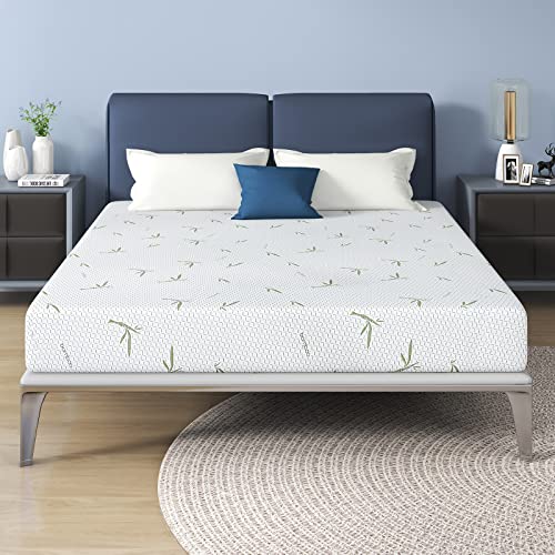 IULULU Full Mattress in a Box, 8 Inch Memory Foam Mattress with Breathable Bamboo Cover, Green Tea Full Size Mattress Made in USA for Cool Sleep, Medium Firm, CertiPUR-US Certified, White