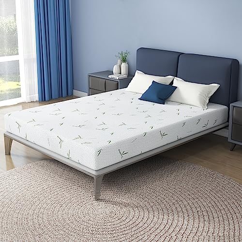 IULULU Full Mattress in a Box, 8 Inch Memory Foam Mattress with Breathable Bamboo Cover, Green Tea Full Size Mattress Made in USA for Cool Sleep, Medium Firm, CertiPUR-US Certified, White