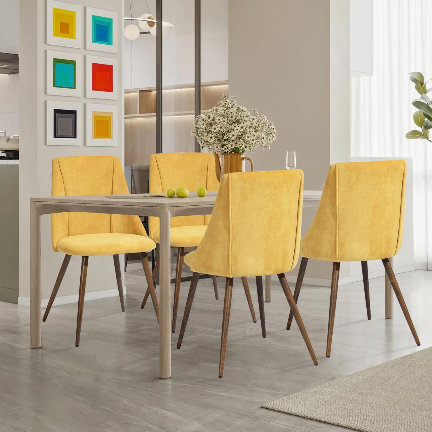 FurnitureR Dining Chairs Set of 2 Modern Fabric Upholstered Side Chairs Accent Chair Lving Room Chair with Soft Seat/Metal Legs for Home Kitchen Restaurant, Yellow