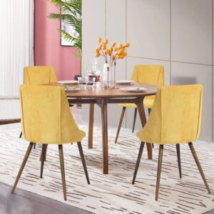 FurnitureR Dining Chairs Set of 2 Modern Fabric Upholstered Side Chairs Accent Chair Lving Room Chair with Soft Seat/Metal Legs for Home Kitchen Restaurant, Yellow