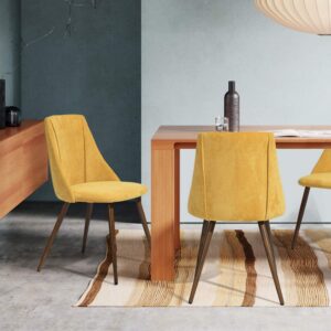 FurnitureR Dining Chairs Set of 2 Modern Fabric Upholstered Side Chairs Accent Chair Lving Room Chair with Soft Seat/Metal Legs for Home Kitchen Restaurant, Yellow