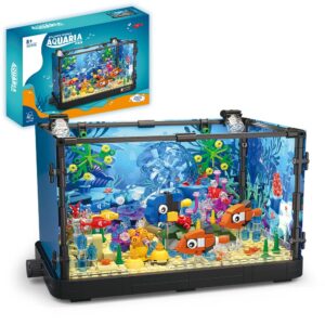 mesiondy fish tank building block set with light，aquarium，marine jellyfish, building block toy for kids 6, home decor