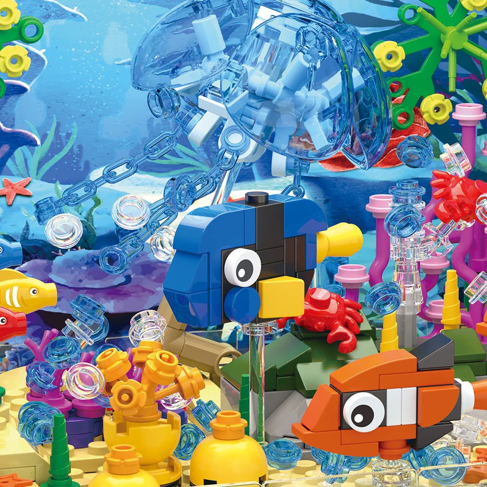 Mesiondy Fish Tank Building Block Set with Light，Aquarium，Marine Jellyfish, Building Block Toy for Kids 6, Home Decor