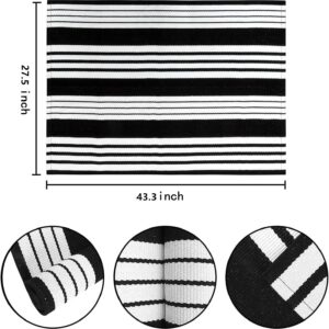 BUAGETUP Black and White Layered Doormat,27.5x43.3inch Striped Outdoor Rug Hand Woven Cotton Indoor Outdoor Rug for Porch Layered