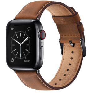 sunfwr leather bands compatible with apple watch band 49mm 45mm 44mm 42mm for men women, top grain genuine leather replacement strap for iwatch ultra se2 se series 8 7 6 5 4 3 2 1 (red brown/black)