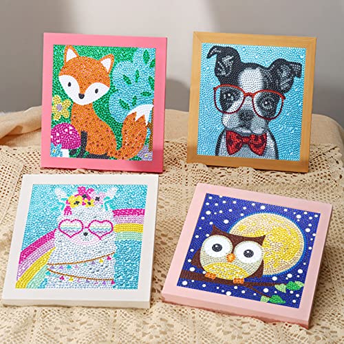 CHWGLFGG 6 Pack 5D Diamond Painting Kits for Kids Beginners, Full Drill Cute Animals Diamond Art Kits, DIY Big Gem Art for Children Ages 6-7-8-9-12, Home Wall Decor 6x6 Inch