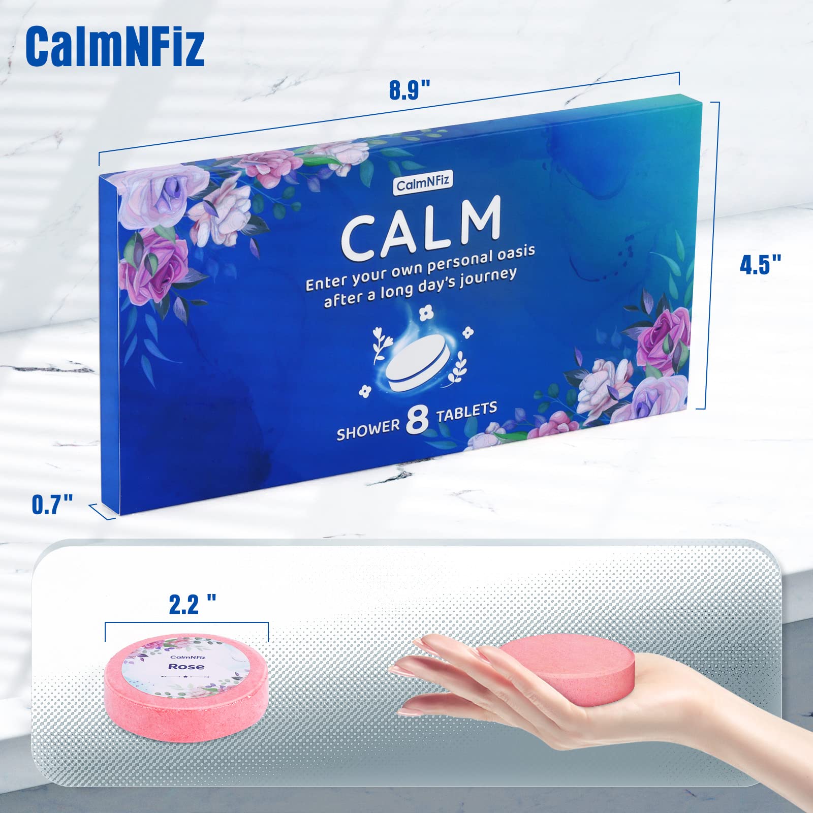 CalmNFiz 8 Pack Shower Steamers- Shower Steamer with Natural Fragrance: Coco Ocean Lemon Rose, etc, Luxury Relaxation Shower Bombs Presents for Women, Men, Mom & Girl