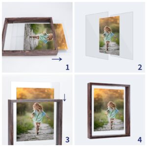 WIFTREY 8x10 Floating Picture Frame 2 Pack, Double Glass Distressed Floating Photo Frame 8 By 10 Displays Photo up to 10x12, Tabletop Hanging or Wall Mount, Light Brown