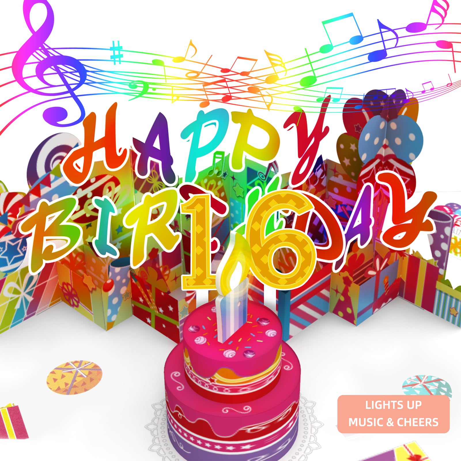 Gumry Sweet 16 Birthday Card, Blowable Musical Birthday PopUp Card with LED Light Candle Song 'HAPPY', Happy 16th Birthday Decorations,16th Birthday Gifts for 16 Years old Girls Boys Son Daughter