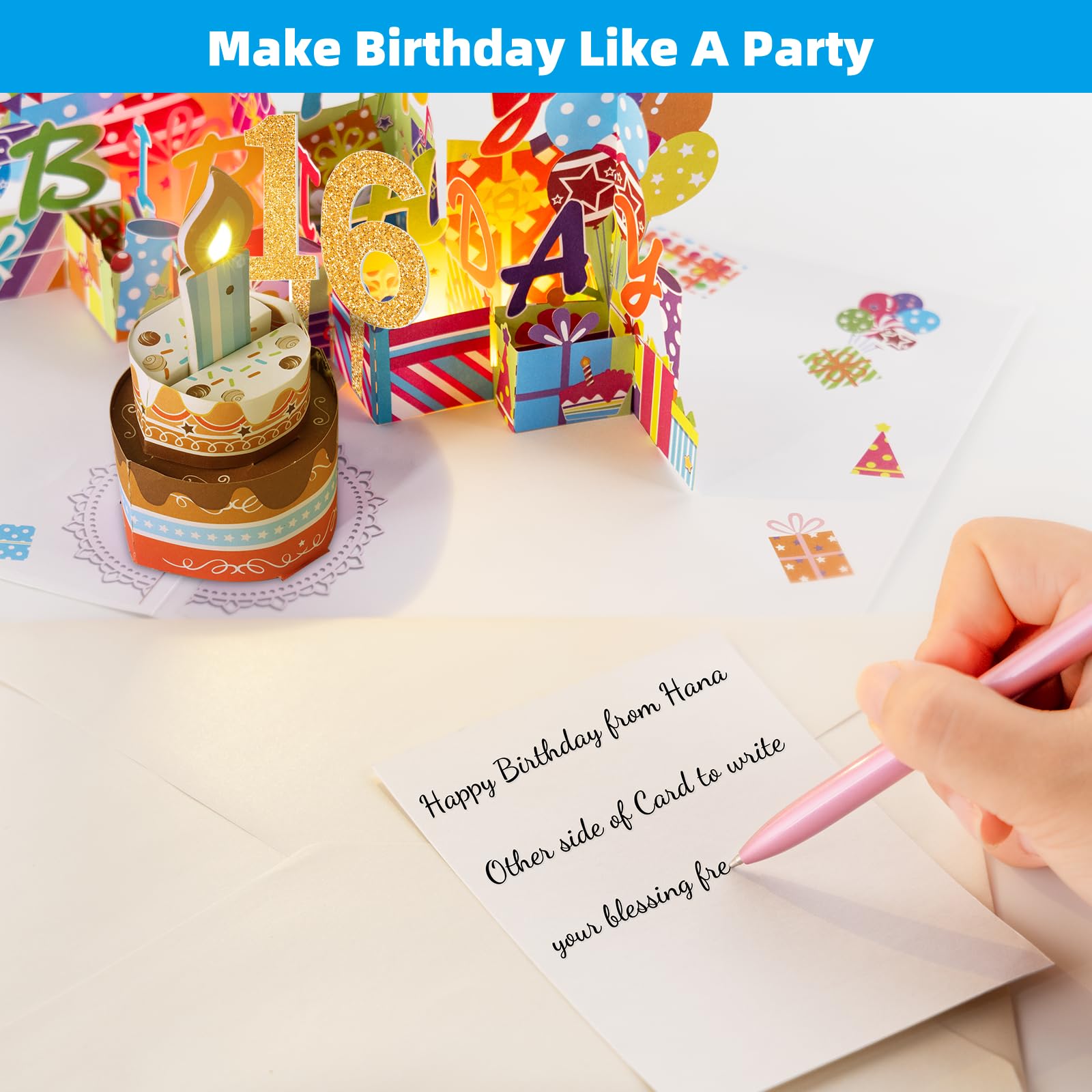 Gumry Sweet 16 Birthday Card, Blowable Musical Birthday PopUp Card with LED Light Candle Song 'HAPPY', Happy 16th Birthday Decorations,16th Birthday Gifts for 16 Years old Girls Boys Son Daughter