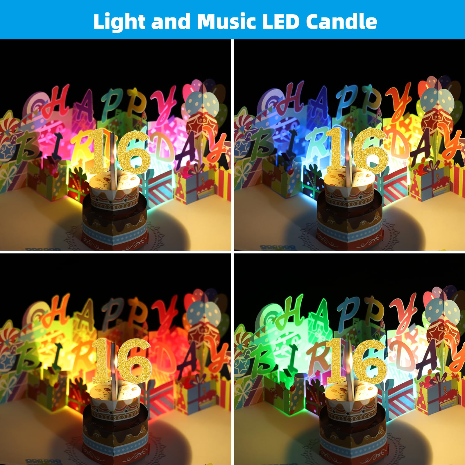 Gumry Sweet 16 Birthday Card, Blowable Musical Birthday PopUp Card with LED Light Candle Song 'HAPPY', Happy 16th Birthday Decorations,16th Birthday Gifts for 16 Years old Girls Boys Son Daughter