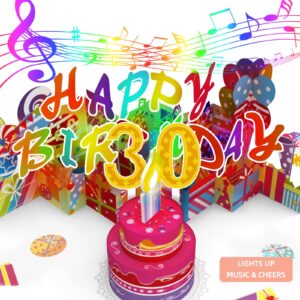 gumry 30th birthday card, blowable musical birthday popup card with led light candle song 'happy', 30th birthday decorations, 30th birthday gifts for 30 years old her him women men friends sister