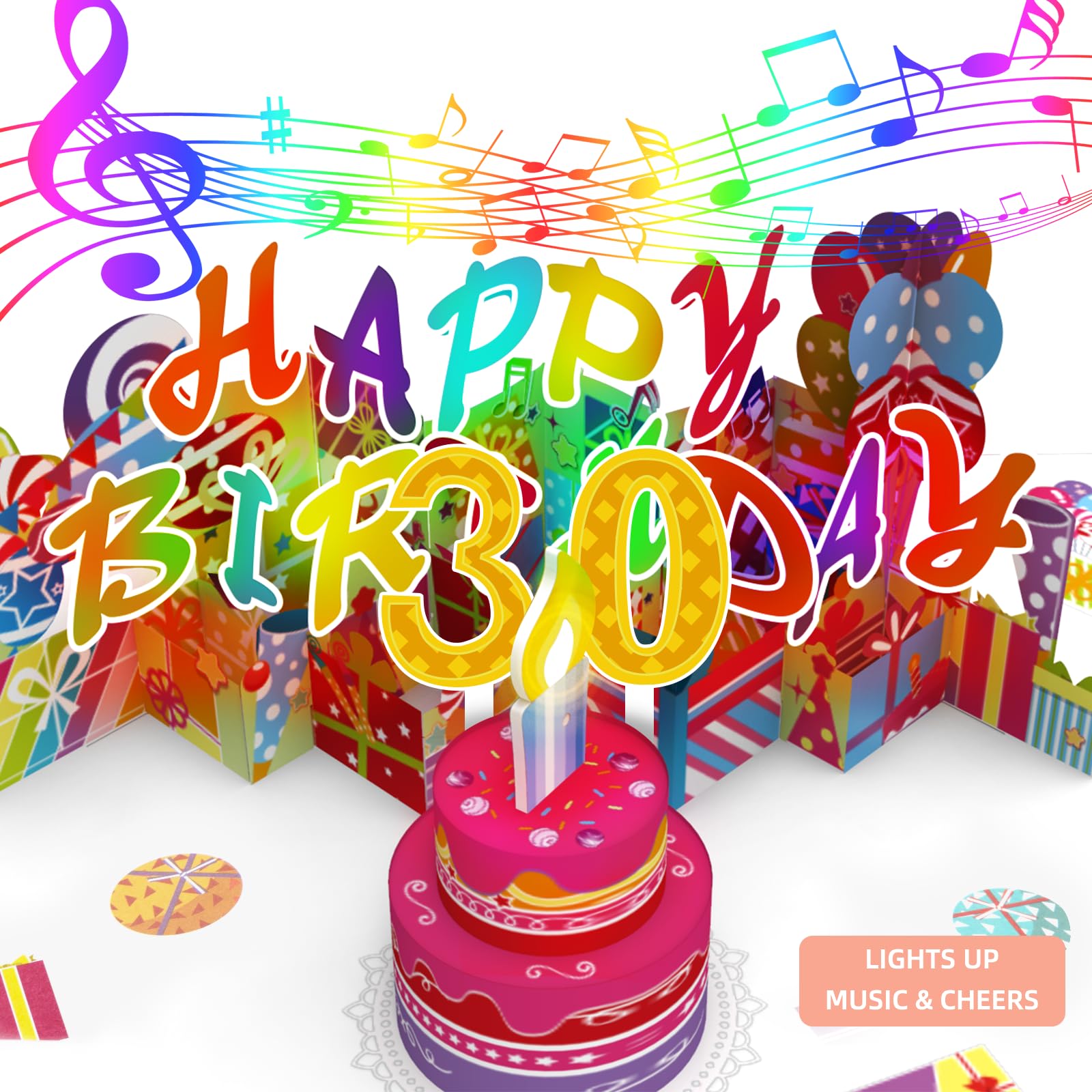 Gumry 30TH Birthday Card, Blowable Musical Birthday PopUp Card with LED Light Candle Song 'HAPPY', 30th Birthday Decorations, 30th Birthday Gifts for 30 Years old Her Him Women Men Friends Sister