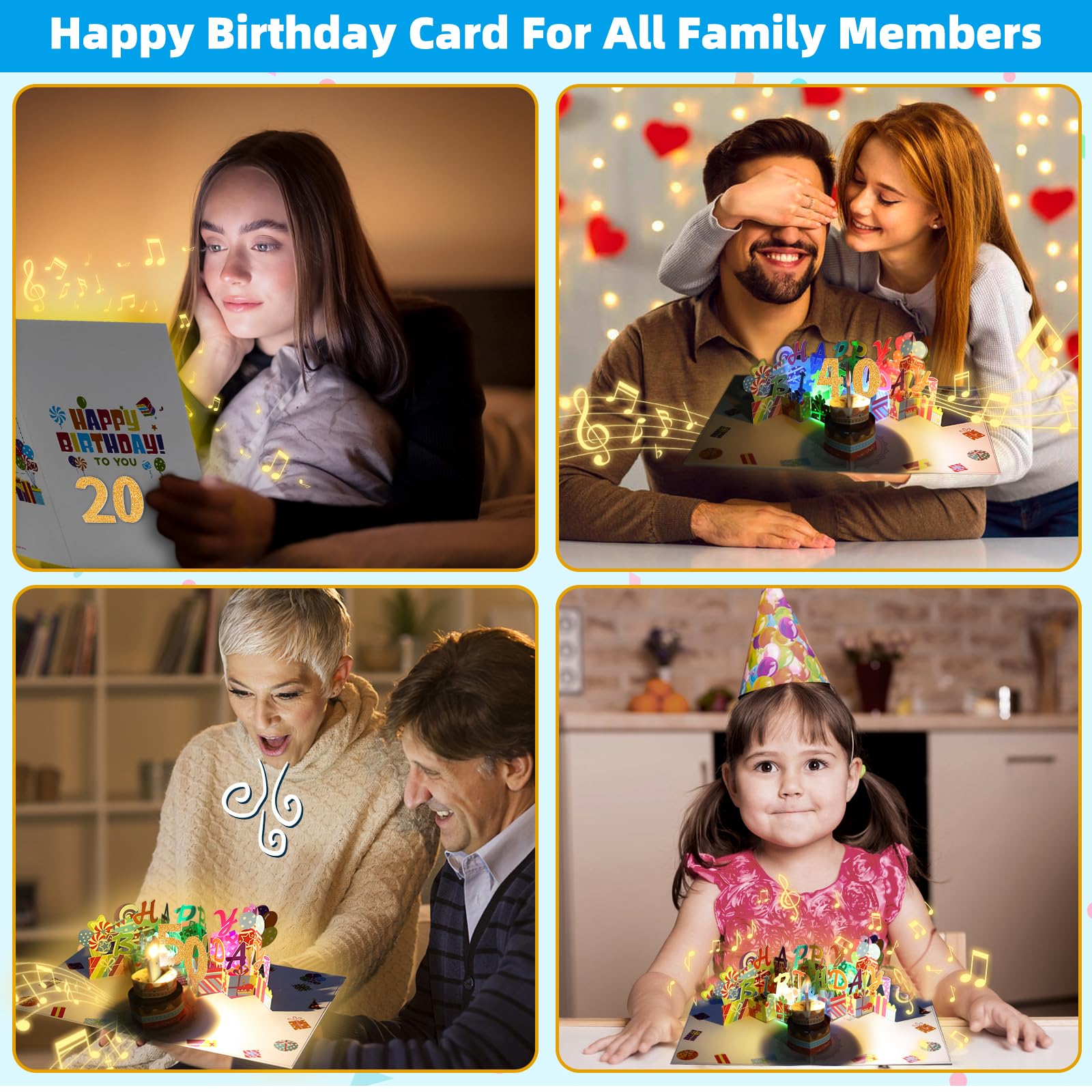 Gumry 30TH Birthday Card, Blowable Musical Birthday PopUp Card with LED Light Candle Song 'HAPPY', 30th Birthday Decorations, 30th Birthday Gifts for 30 Years old Her Him Women Men Friends Sister