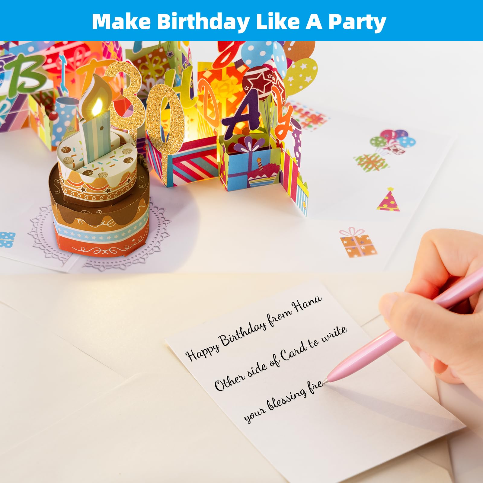 Gumry 30TH Birthday Card, Blowable Musical Birthday PopUp Card with LED Light Candle Song 'HAPPY', 30th Birthday Decorations, 30th Birthday Gifts for 30 Years old Her Him Women Men Friends Sister