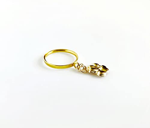 14K Gold-Filled Puppy Paw Charm Ring, 14K Gold-Filled Ring, Smooth Textured Thin Band, Animal Pet Lovers Gift, Jewelry Inspirations