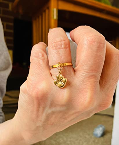 14K Gold-Filled Puppy Paw Charm Ring, 14K Gold-Filled Ring, Smooth Textured Thin Band, Animal Pet Lovers Gift, Jewelry Inspirations