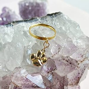 14K Gold-Filled Puppy Paw Charm Ring, 14K Gold-Filled Ring, Smooth Textured Thin Band, Animal Pet Lovers Gift, Jewelry Inspirations