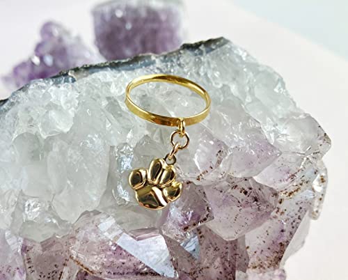 14K Gold-Filled Puppy Paw Charm Ring, 14K Gold-Filled Ring, Smooth Textured Thin Band, Animal Pet Lovers Gift, Jewelry Inspirations