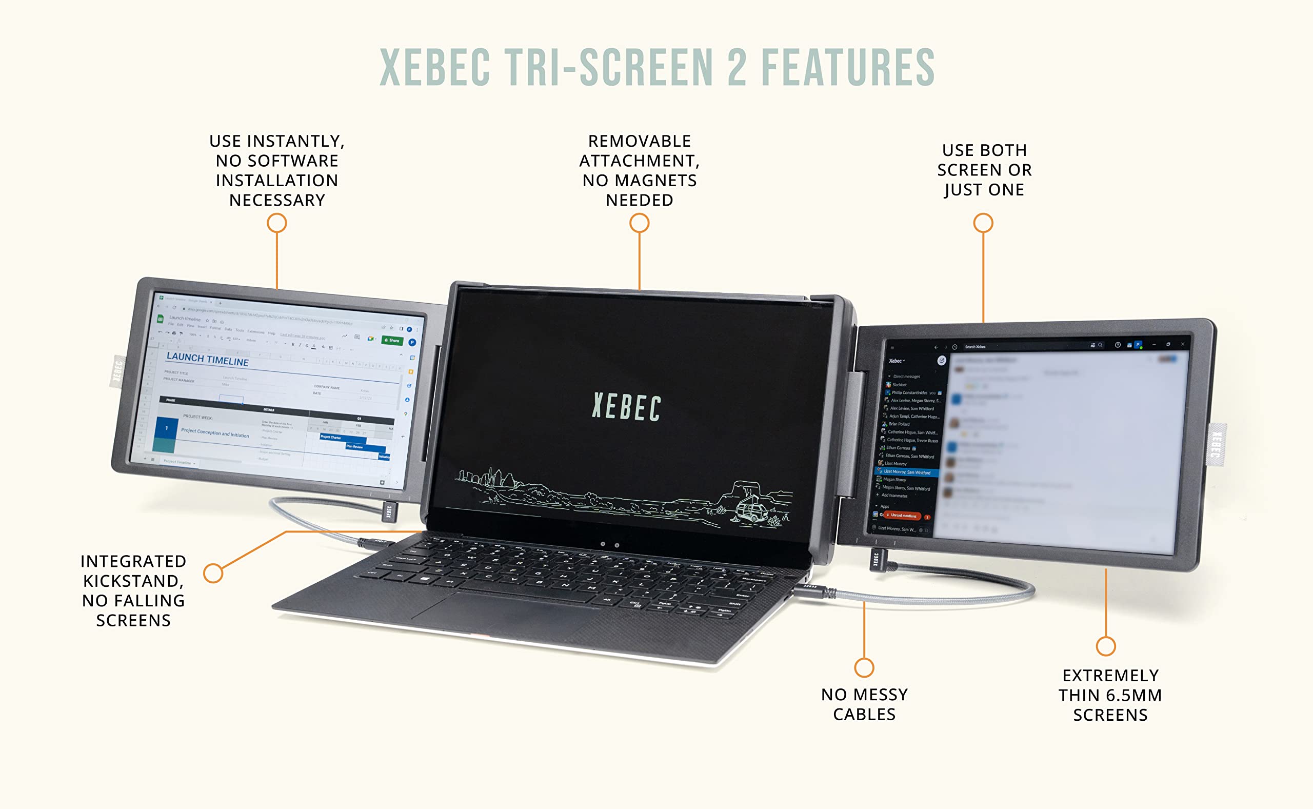 Xebec Tri-Screen 2 | Attachable Laptop Computer Monitor Workstation | Full HD Plug & Play, Mac, PC, 1920x1200 | Portable Monitor for Laptop with USB C Cable & Mini-HDMI to HDMI Cable (Renewed)