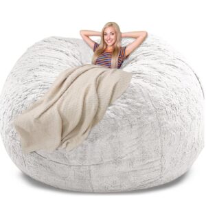 kgitpve Giant Bean Bag Chair Cover (No Filler, Cover Only) Bean Bag Chairs for Adults Big Round Soft Fluffy PV Velvet Sofa Bed Cover, Living Room Furniture (6ft, White)