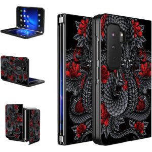 bwegrhe dragon roses designed for microsoft surface duo 2 case, full cover ultra thin pu leather back hard pc phone case for microsoft surface duo 2 2nd 2021