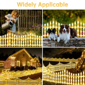 Hopolon 8 Pack 36LED Lighted Garden Fence,13.7x11.8inch Christmas Tree Fence Lights Plug in,8 Modes White Plastic Edgings Picket Decorative Fence for Landscape patio Yard Path Home Xmas,Warm White