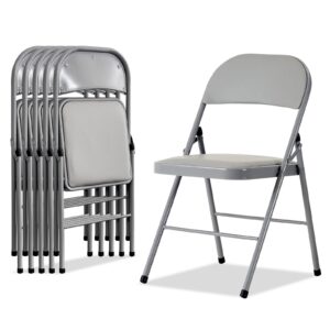 karl home 6 pack grey folding chairs with padded seats for outdoor & indoor, portable stackable commercial seat with steel frame for events office wedding party, 330lbs capacity