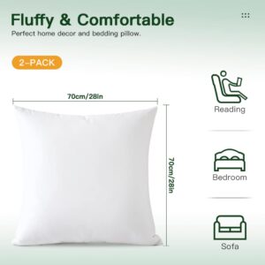 OTOSTAR Pack of 2 Down and Feather Throw Pillow Inserts, 28 x 28 Soft Fluffy Square Pillow Inserts with 100% Cotton Cover Decorative Pillows for Sofa Couch Bed-White