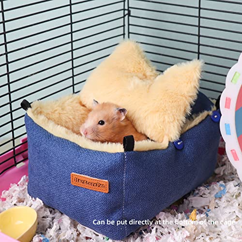 Hamster Hammock, Rat Toys and Accessories for Cage Dwarf Hamsters House Pet Beds, Small Pet Hammock Syrian Hideout, Fancy Rat Stuff Cage Accessories for Gerbils and Chipmunks (Blue)