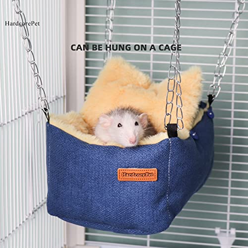 Hamster Hammock, Rat Toys and Accessories for Cage Dwarf Hamsters House Pet Beds, Small Pet Hammock Syrian Hideout, Fancy Rat Stuff Cage Accessories for Gerbils and Chipmunks (Blue)