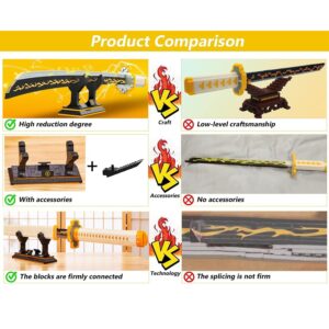 Kravkind 956pcs, 39inch for Demon Slayer Sword Building Block Model, Samurai Sword Set with Scabbard and Stand, Best Gift for Anime Fans (Agatsuma Zenitsu Sword)