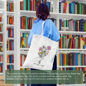 Andeiltech Canvas Tote Bag for Women Aesthetic Floral Tote Bag Wildflower Printed Book Lover Shoulder Reusable Grocery bags