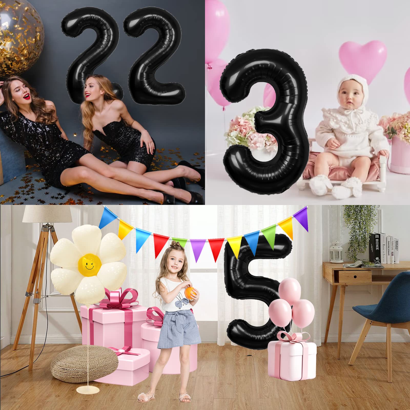 40 Inch Number 30 Balloon black Jumbo Giant Big Large Number 30 Foil Mylar black Balloons 30th Birthday Party Anniversary Decorations Supplies for Boys Girl Balloon Event Ocean Mermaid Theme Party