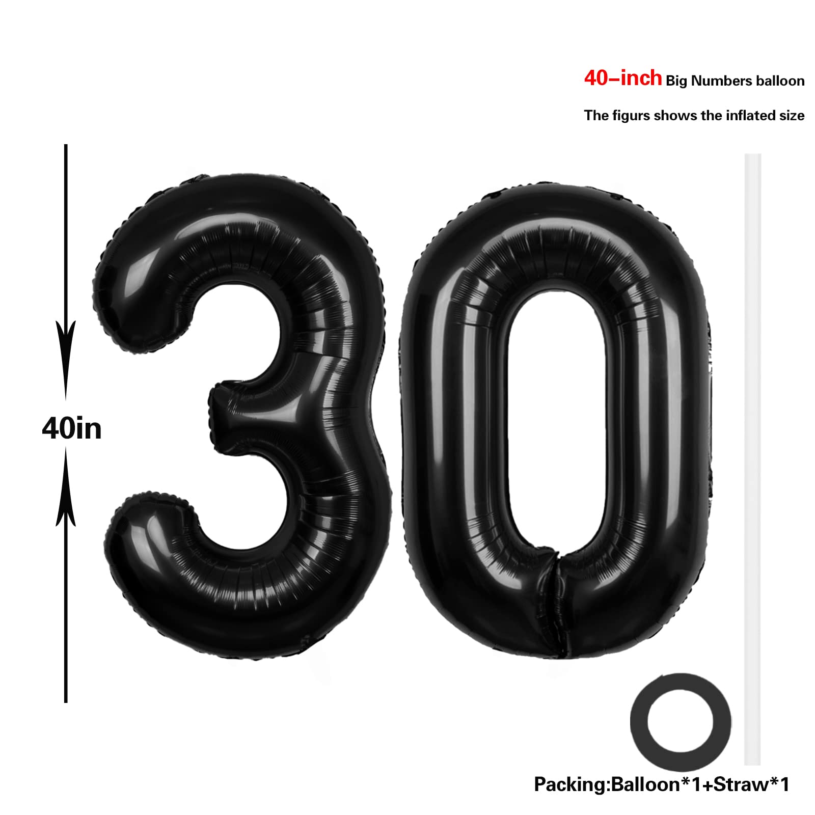 40 Inch Number 30 Balloon black Jumbo Giant Big Large Number 30 Foil Mylar black Balloons 30th Birthday Party Anniversary Decorations Supplies for Boys Girl Balloon Event Ocean Mermaid Theme Party