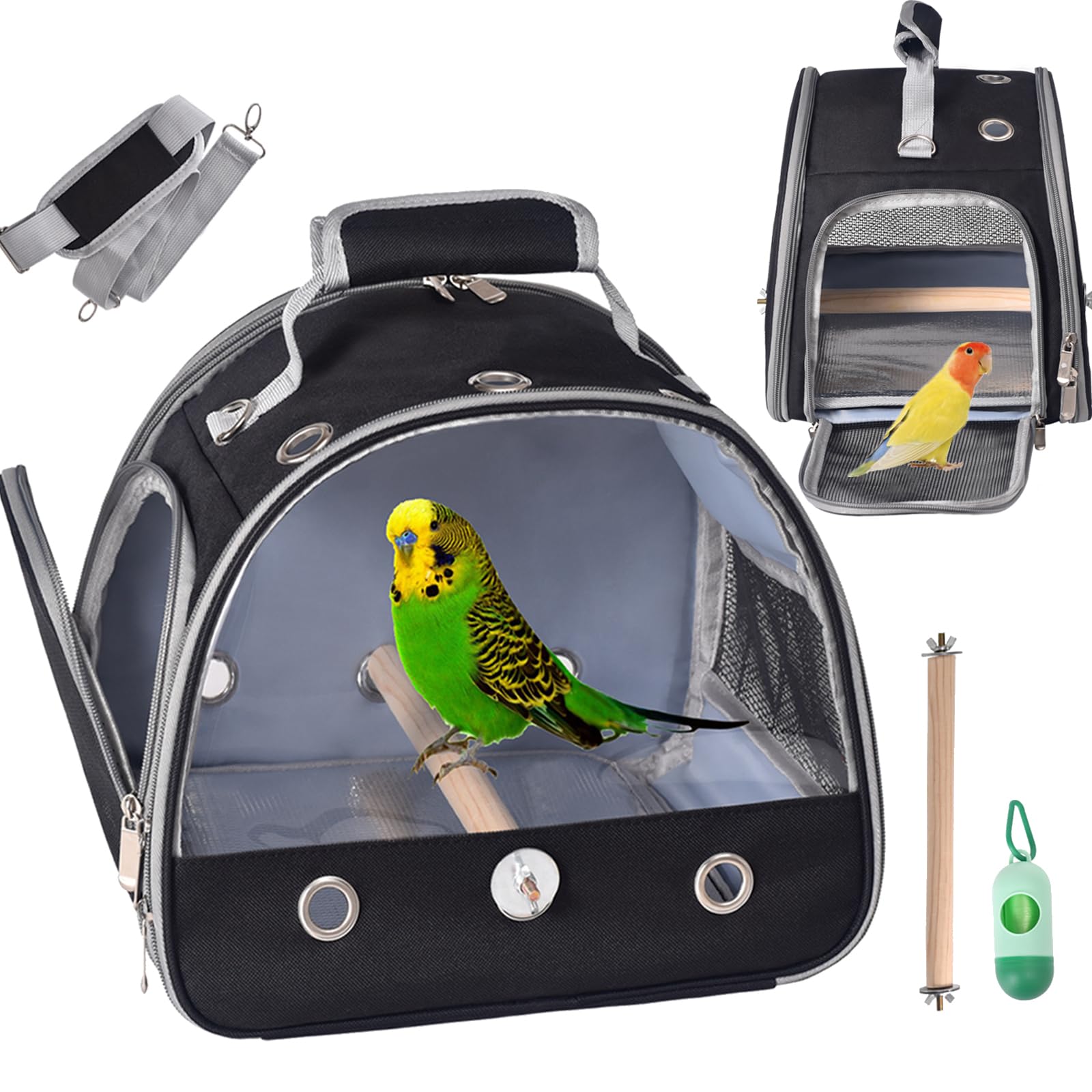 FCQQYWZ Bird Carrier Travel Cage with Stand, Small Bird Travel Cage for Parrot, Small Bird carrier for Travel Parakeet Carrier with Shoulder Strap, Bird Cages for Parakeets (Black)