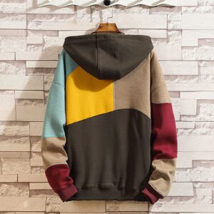 XIAOYAO Men's Fashion Hoodies Techwear Contrast Color Oversize Sweatshirts, Unisex Lightweight Patchwork Hip Hop Pullover Khaki