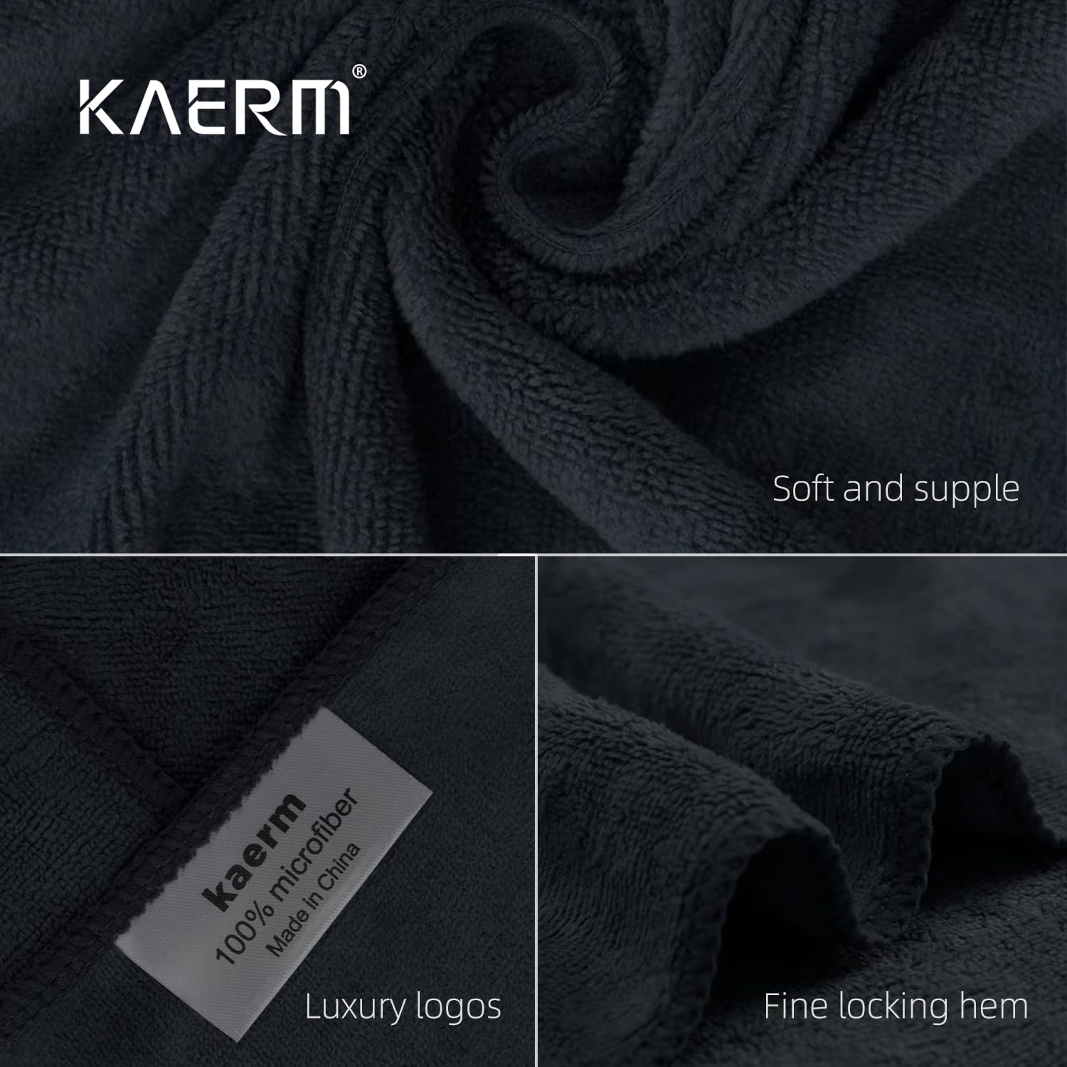 KAERM Luxury Microfiber Bath Towel Oversized Fitness Travel Camping Towel Super Absorbent Swimming Towel (36inch×72inch, Black)