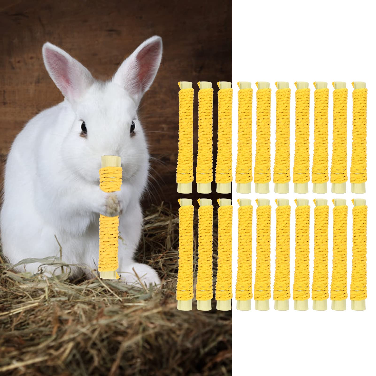 Pssopp Bunny Chew Toys, 20pcs Pet Sweet Bamboo Sticks Hamster Rabbit Chew Toys Rabbit Toys Bunny Chew Toys for Rat Guinea Pig Chinchilla Gerbils Squirrel (Yellow)