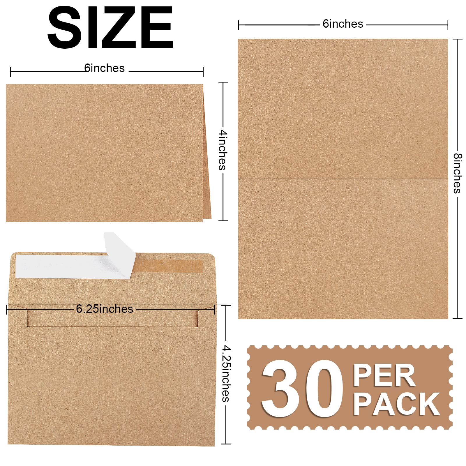 Blank Cards and Envelopes 4x6, 30 Pack Brown Invitation Cardstock with Envelopes, Thank you Blank Greeting Cards and Envelopes, for All Occasions DIY, Print custom (60 Pcs)