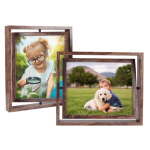 Serwrsw 8x10 Rotating Picture Frame 2 Pack, Double Sided Glass Floating Frame for Office Pressed Flowers, Adjustable Rustic Desk Standing Frame for Bedroom Living Room Framing Photo Artwork