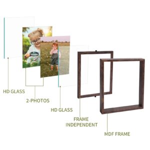 Serwrsw 8x10 Rotating Picture Frame 2 Pack, Double Sided Glass Floating Frame for Office Pressed Flowers, Adjustable Rustic Desk Standing Frame for Bedroom Living Room Framing Photo Artwork